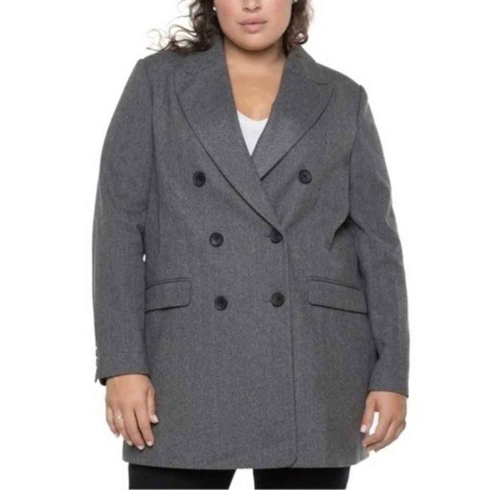 Women's 2X NWT Plus Size Gray Double Breasted Herringbone Jacket Pea Coat
